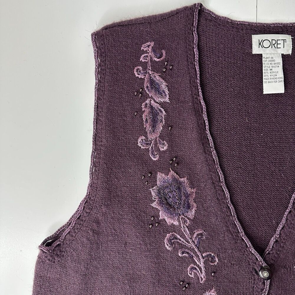 Koret Embroidered Sweater Vest Sz M Purple Dark Academia‎ Preppy Professor Vtg - Picture 10 of 15